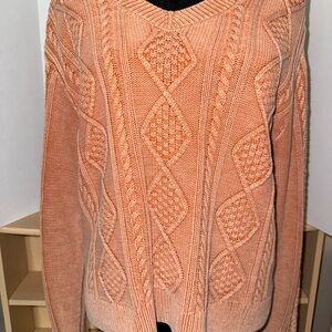 Cleo + Wolf Peach V-Neck Cable Knit Sweater